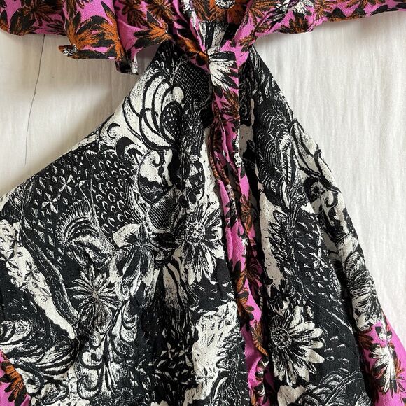 Free People Mini Dress Cut Out Foral Printed V Neck Sz S Boho Hawaii Tropical - Picture 6 of 13